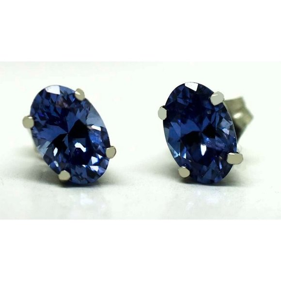 AAA 2.10 Cts Tanzanite Stud Earrings 14k White Gold
